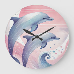 Grande Horloge Ronde dauphins au pastel tendre