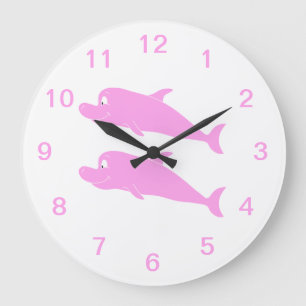 Grande Horloge Ronde Dauphins roses