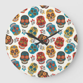Grande Horloge Ronde Day of Dead, un motif sans soudure.