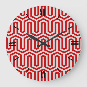 Grande Horloge Ronde Déco motif égyptien - rouge et gris