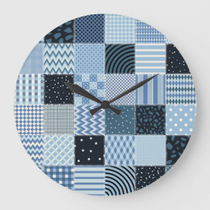 Grande Horloge Ronde Décor de courtepointe, patchwork géométrique, tons