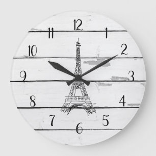 Grande Horloge Ronde Décor de ferme Eiffel Tower Rustic Shiplap