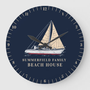 Grande Horloge Ronde Décor de la plage de bateau à voile marin