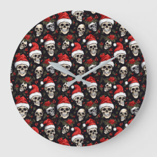 Grande Horloge Ronde Décor de vacances sombres gothique Noël Père Noël 