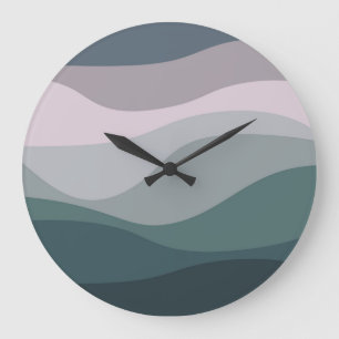 Grande Horloge Ronde Décor de vagues de style rétro violet et turquoise