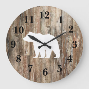 Grande Horloge Ronde Décor en bois rustique Ours