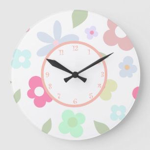 Grande Horloge Ronde Décor Floral