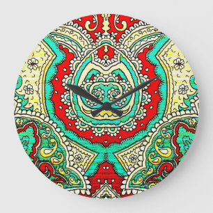 Grande Horloge Ronde Décor néon arabesque : style années 80.