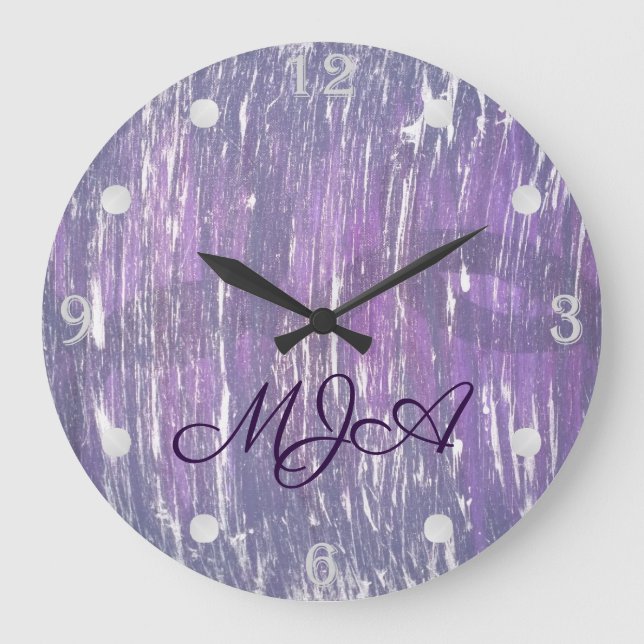Grande Horloge Ronde Décor Plum | Pinceau d'argent violet (Recto)