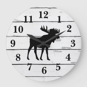 Grande Horloge Ronde Décor rustique de l'enrouleur en silhouette noire
