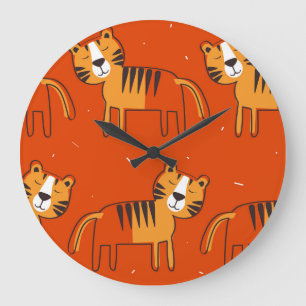 Grande Horloge Ronde Décor Tigre Coloré Dessiné À La Main