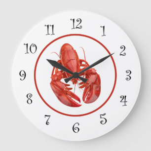 Grande Horloge Ronde Décoration murale thème homard nautique 
