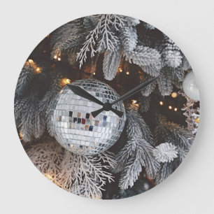 Grande Horloge Ronde Décorations d'arbres de Noël, fond lumineux festif