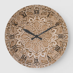 Grande Horloge Ronde découpage floral en bois
