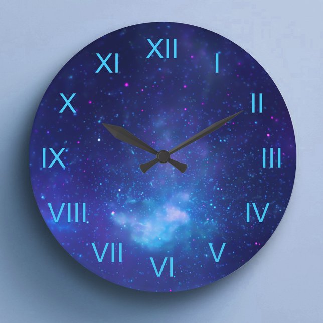 Grande Horloge Ronde Deep Blue Galactic Center Aqua Chiffres Romains (Deep Blue Galactic Center Aqua Roman Numerals Large Clock)
