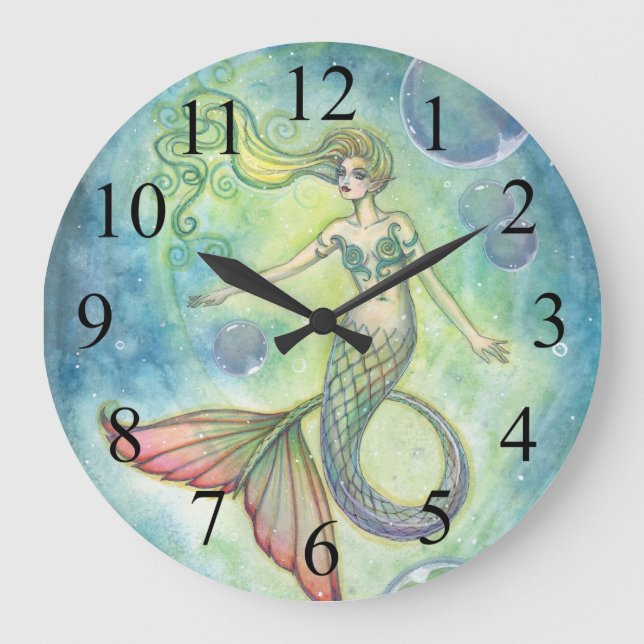 Grande Horloge Ronde Deep Sea Galaxy Mermaid Wall Clock (Recto)