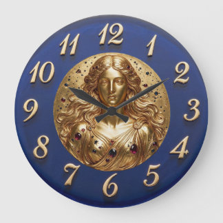Grande Horloge Ronde Déesse Nyx Cadran Bleu Or