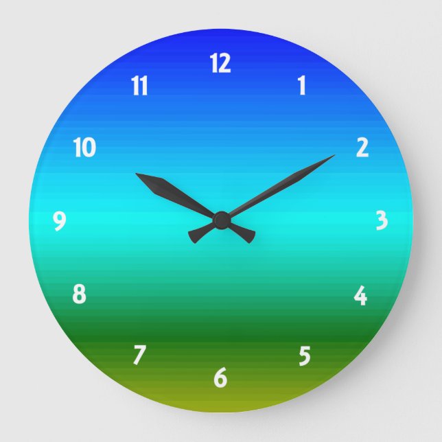 Grande Horloge Ronde Dégradé bleu et vert mer et ciel (Recto)
