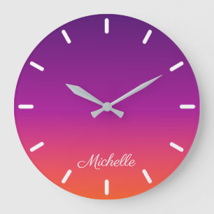 Grande Horloge Ronde dégradé violet, rose et orange foncé