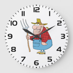 Grande Horloge Ronde Déguisement de paysan drôle fourche salopette et c