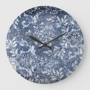 Grande Horloge Ronde Denim floral défraîchi : Arrière - plan texturé gr