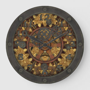 Grande Horloge Ronde Dent fleurie de Steampunk avec le visage