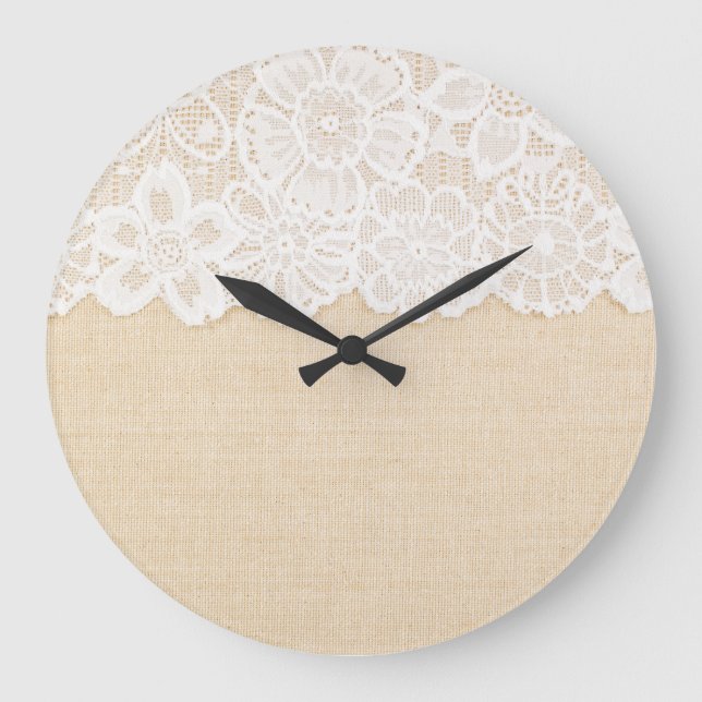 Grande Horloge Ronde Dentelle blanche sur la conception du tissu. (Recto)