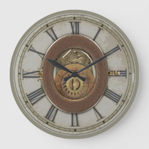 Grande Horloge Ronde Dents vintages rouillées Steampunk