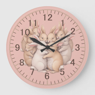 Grande Horloge Ronde Des lapins adorables dans un Pastel cosy Hug Illus