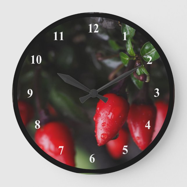 Grande Horloge Ronde Des Red Hot Garden Salsa Chili Peppers. (Recto)