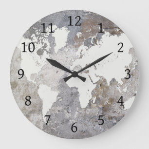 Grande Horloge Ronde Design 220 Gray World Map