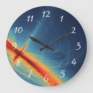 Grande Horloge Ronde Design abstrait bleu et orange