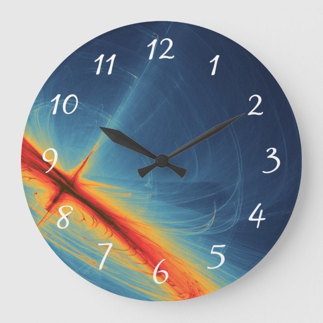 Grande Horloge Ronde Design abstrait bleu et orange (Recto)