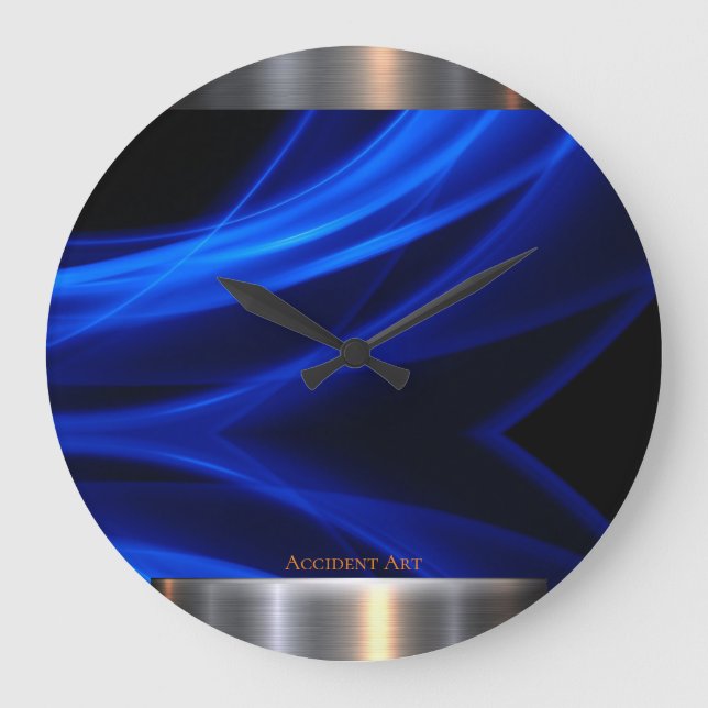 Grande Horloge Ronde Design Abstrait et métallique bleu (Recto)
