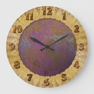Grande Horloge Ronde Design abstrait or et violet
