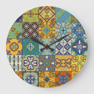 Grande Horloge Ronde Design de carreaux Talavera portugais