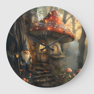 Grande Horloge Ronde Design de gnome et de champignon