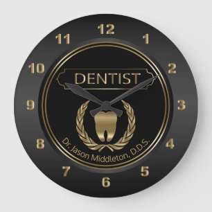 Grande Horloge Ronde Design dentaire noir et or