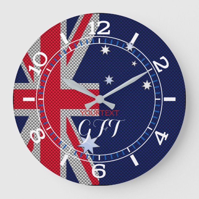Grande Horloge Ronde Design Drapeau Australien Personnalisé Carbon Chro (Recto)