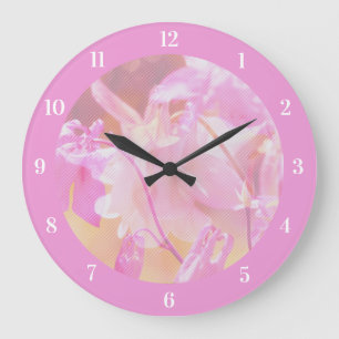 Grande Horloge Ronde Design floral rose pâle élégant