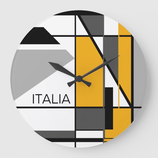 Grande Horloge Ronde Design géométrique "Italia" Gold Black Gris Blanc (Recto)