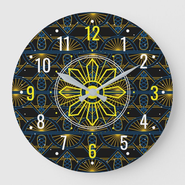 Grande Horloge Ronde Design Gold Art Déco inhabituel - Géométrique noir (Recto)
