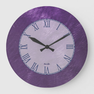 Grande Horloge Ronde Design métallique violet profond en acier brossé