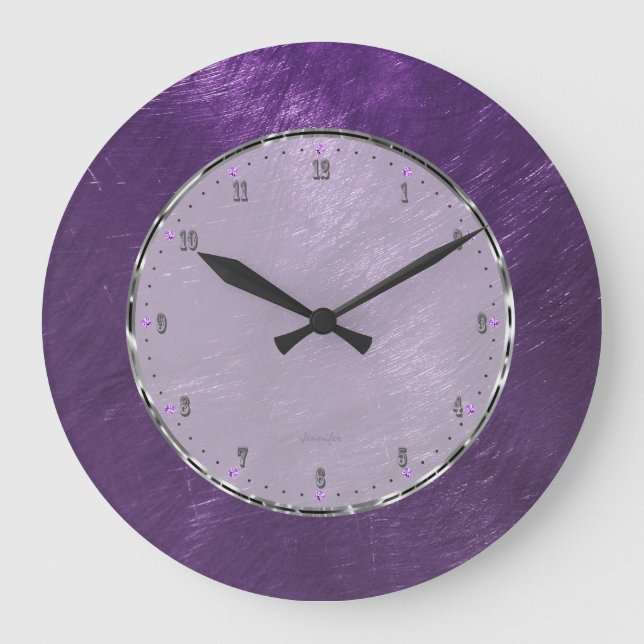 Grande Horloge Ronde Design métallique violet profond en acier brossé 2 (Recto)