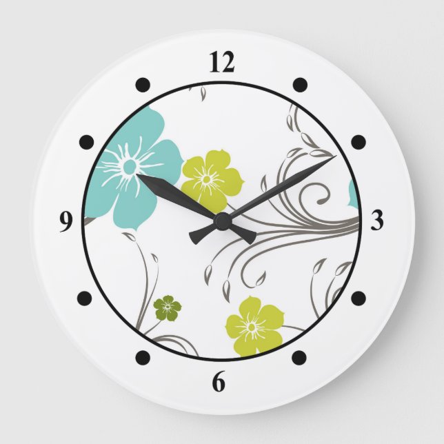 Grande Horloge Ronde Design moderne vert et bleu (Recto)