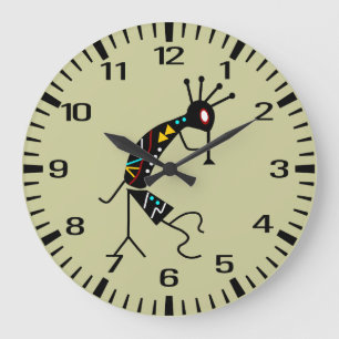 Grande Horloge Ronde Design personnalisé Aztec Sud-Ouest Kokopelli