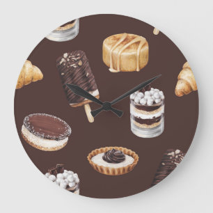 Grande Horloge Ronde Desserts délicieux : Motif de croquis de nourritur