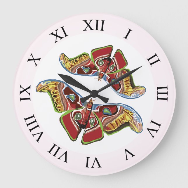 Grande Horloge Ronde Dessin d'art papillon (Recto)