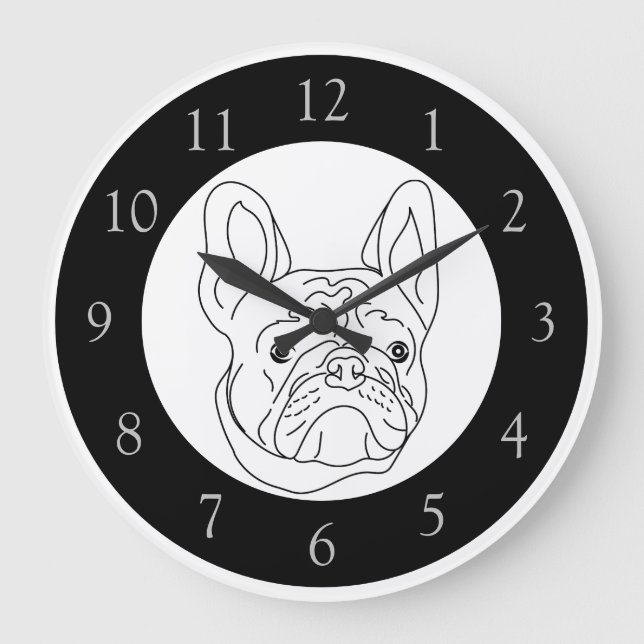 Grande Horloge Ronde Dessin de Chien-taureau noir blanc (Recto)