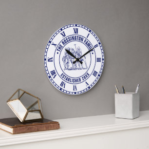 Grande Horloge Ronde Dessin de match de polo stylisé vintage #1RN bleu